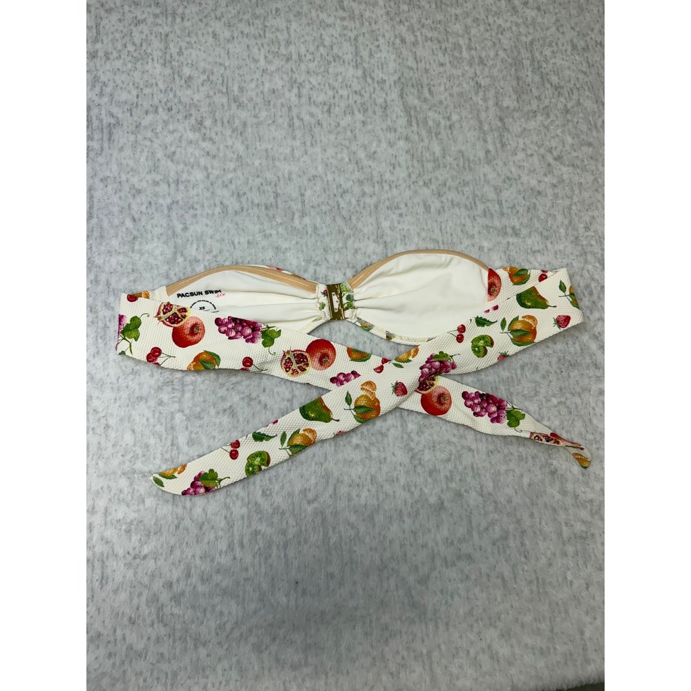 PacSun Eco Fruit Print Bandeau Bikini Top XS Multi Color Textured Wrap Tie NEW - Picture 4 of 5